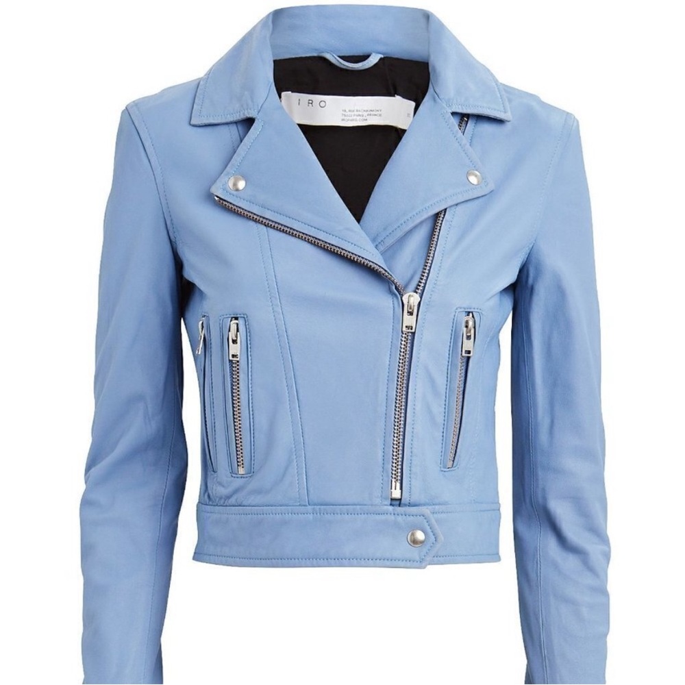 IRO Women's Hartley Leather Moto Jacket Size 10 In Blue LT